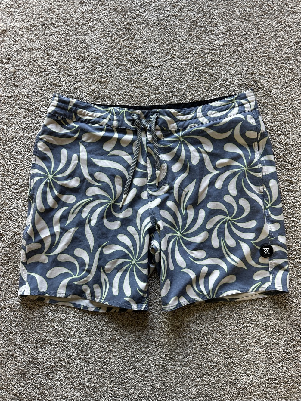 Roark Blue “the chiller” Board Shorts with White Swirl Pattern